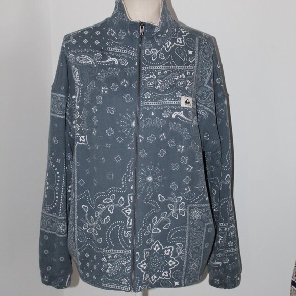 Quicksilver Bandana ZipFront Sweatshirt Jacket Waffle Embossed Lined Oversized L - Picture 3 of 7